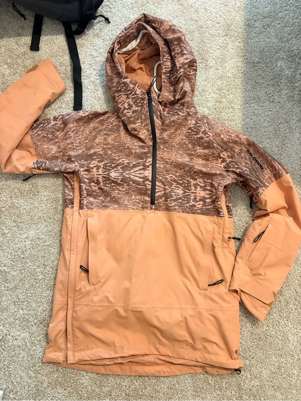 Salomon Women's Ski Anorak Jacket in Peach and Brown Print